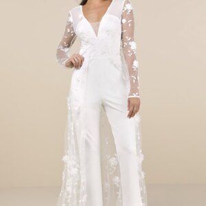 Immaculate Favorite White Mesh Embroidered Cape Jumpsuit